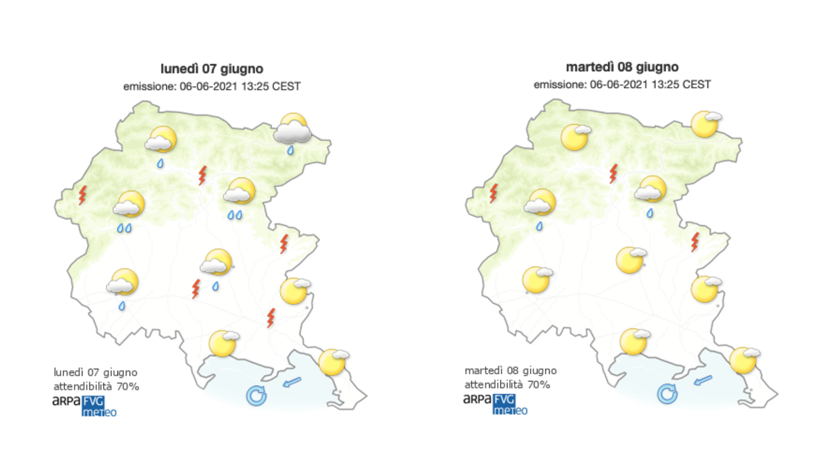 Nuvoloso e Borino sul Goriziano, le temperature rimangono alte